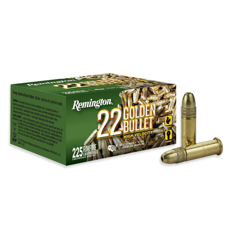 REMINGTON 22LR 36GR HV 1280FPS PLATED HP GOLDEN BULLET AMMO 225RDS