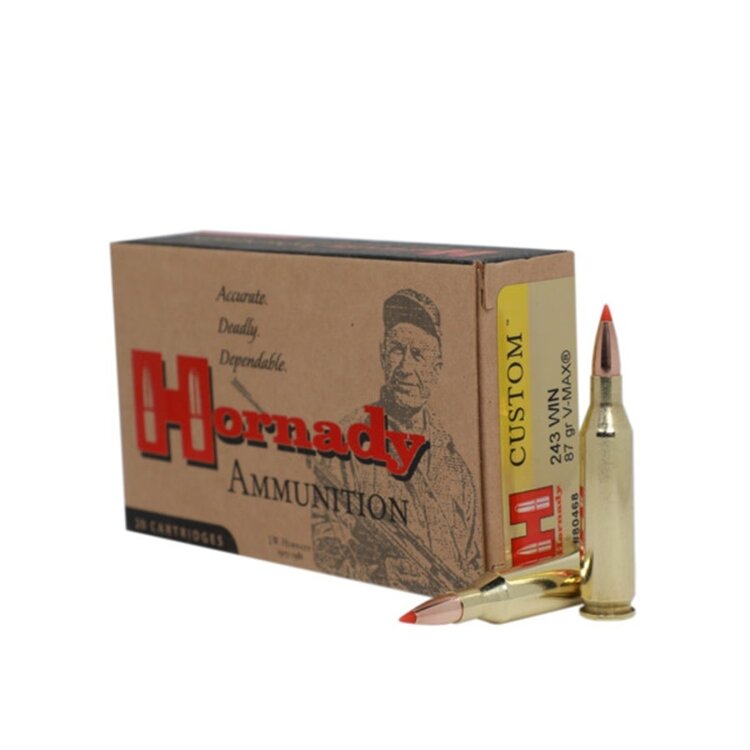 HORNADY HORNADY CUSTOM RIFLE AMMO 243WIN 87GR V-MAX
