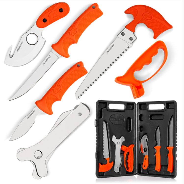 MAXAM 7 PC GAME CLEANING SET,W/ BONE SAW,CAPING KNIFE, SKINNING KNIFE, BONE/FILET KNIFE, SHARPENER