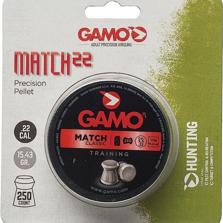 GAMO MATCH 22 .22 CAL PELLETS FLAT NOSE 250PK