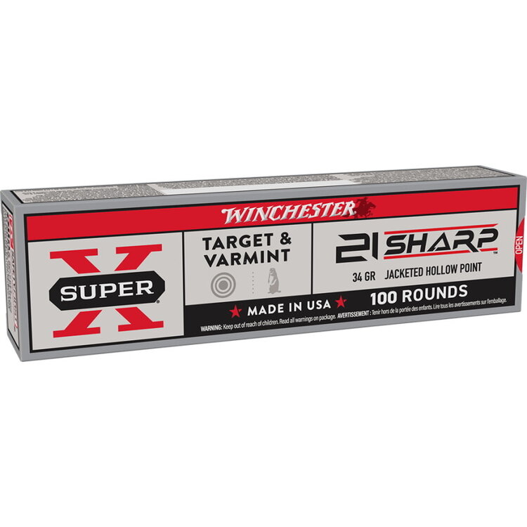 WINCHESTER SUPER X 21 SHARP 34GR JHP TARGET & VARMINT 100RDS