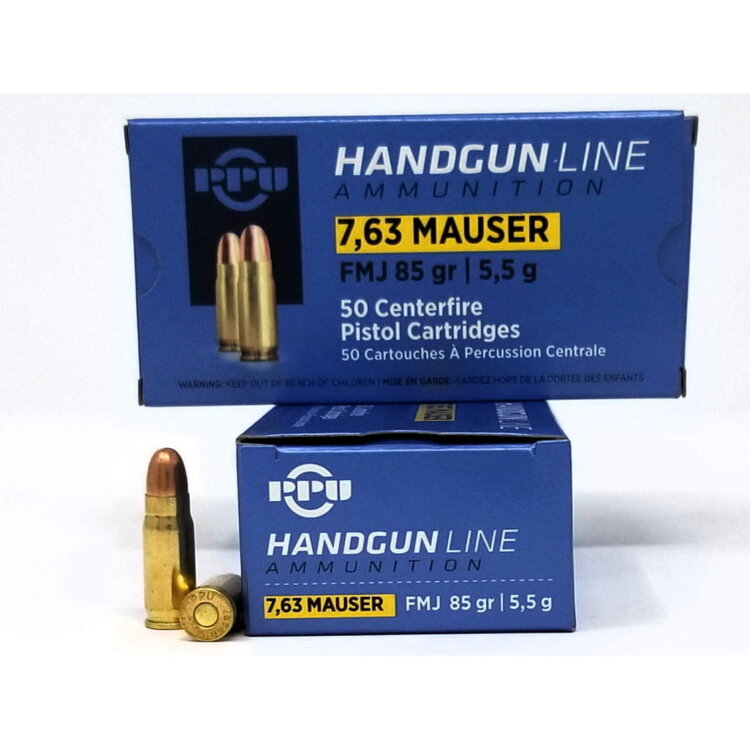 PPU  7.63 MAUSER 85 GR FMJ 50 ROUNDS