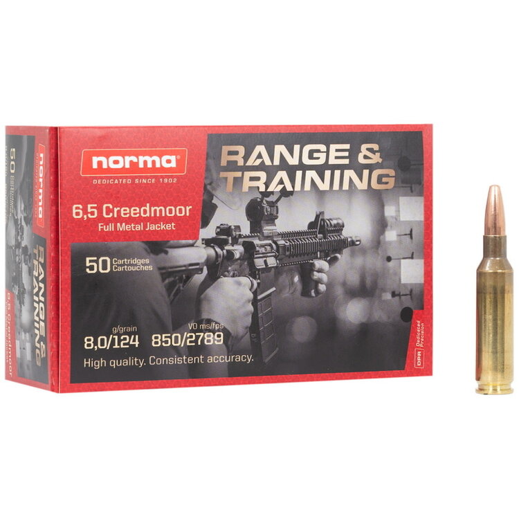 NORMA NORMA  RANGE AND TRAINING 6.5 CREEDMOOR 124GR FMJ 50RNDS
