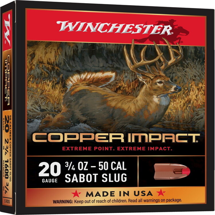 WINCHESTER COPPER IMPACT 20GA 2.75  3/4 OZ LEAD FREE SLUG 5RDS