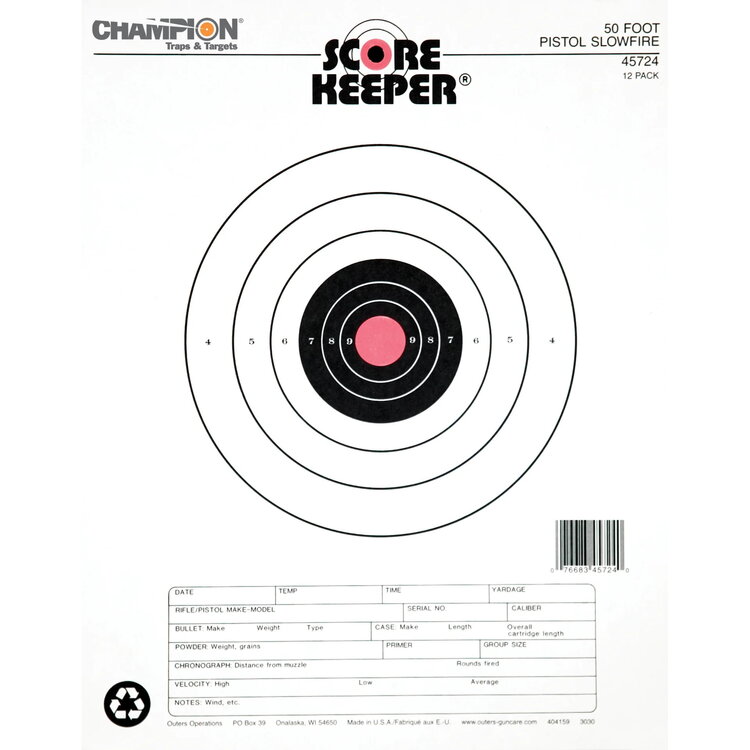 CHAMPION CHAMPION SCORE KEEPER 50FT PISTOL SLOWFIRE 12PK