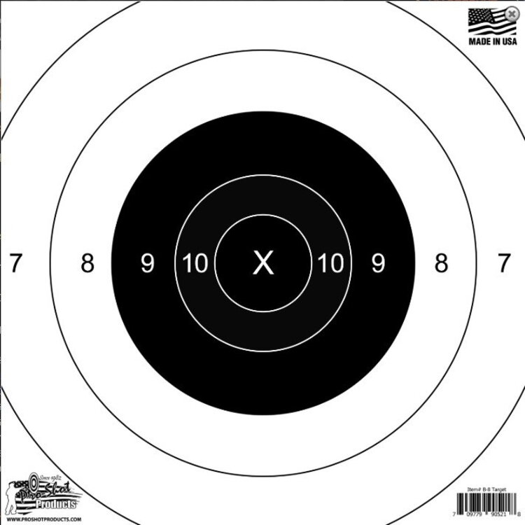 PRO-SHOT PRO SHOT B-8 BULLSEYE HEAVY PAPER TARGET 10"X10" 12PK