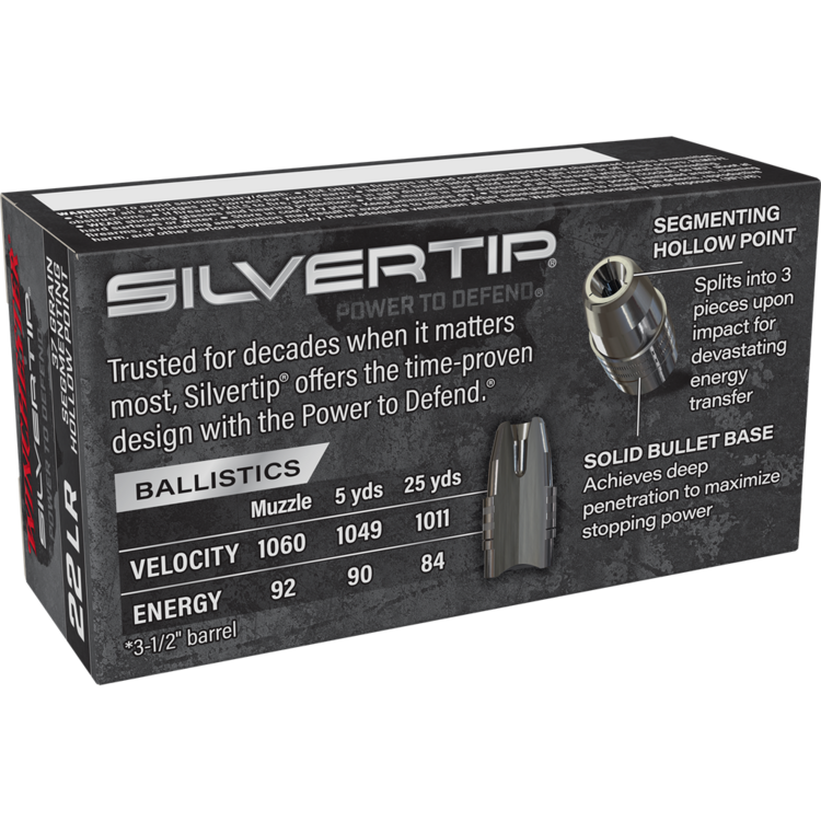 WINCHESTER SILVERTIP 22 LR SILVERTIP SEGMENTING HP PLATED 37GR 50RDS