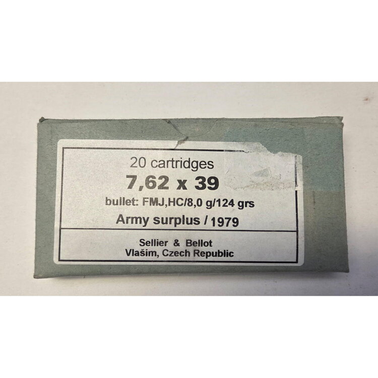 SELLIER & BELLOT S&B CZECH 7.62X39 124GR FMJ ON STRIPPER CLIPS 20RDS (CORROSIVE)
