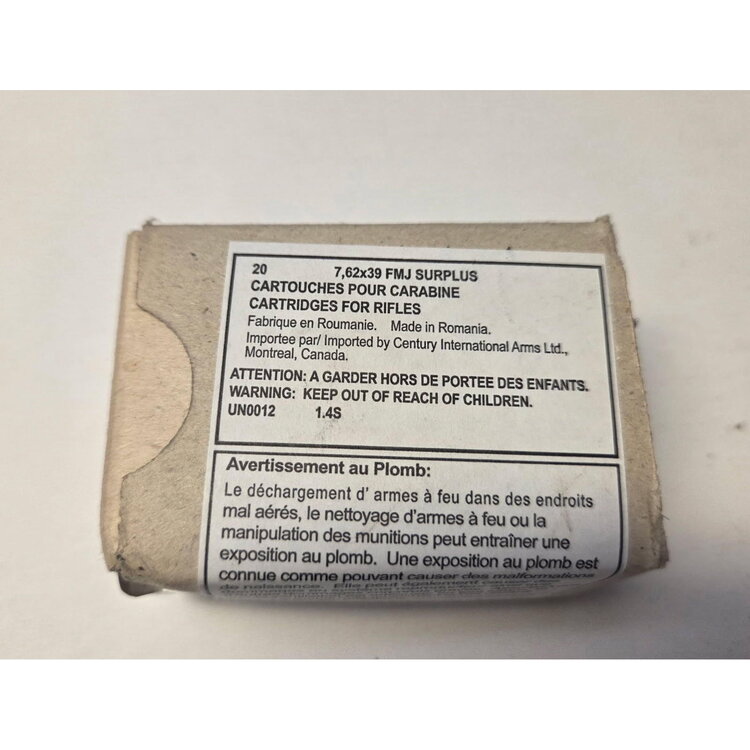 ROMANIAN SURPLUS 7.62X39MM 123GR FMJ 20 RDS CORROSIVE
