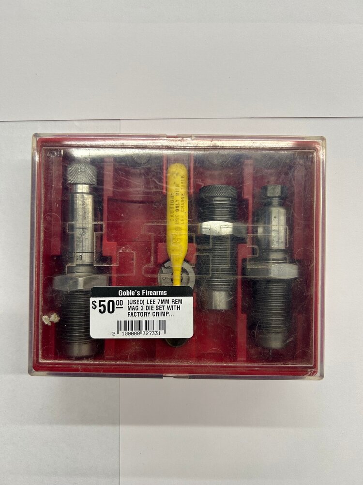 LEE PRECISION (USED) LEE 7MM REM MAG 3 DIE SET WITH FACTORY CRIMP DIE