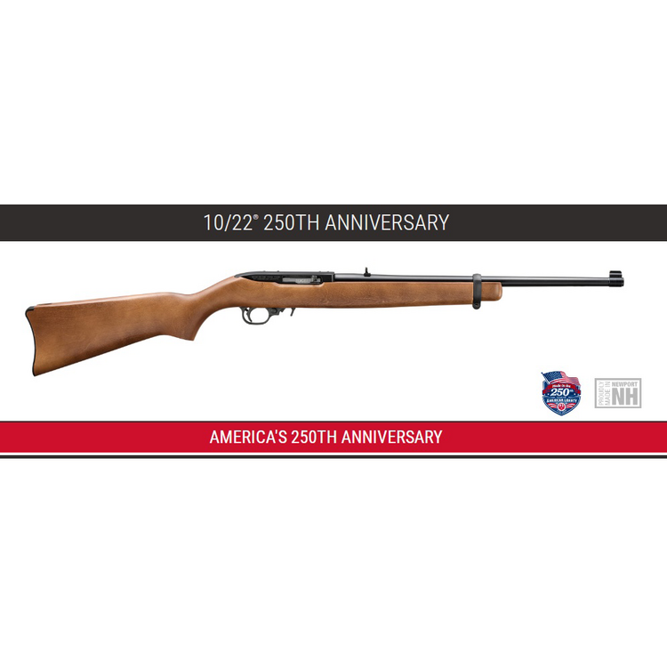 RUGER 10/22 22LR 18.5″ SATIN BLUED BARREL WOOD 250TH ANNIVERSARY