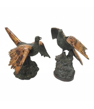 Cayen Collection Set of Two Verdigris Brass Patina Birds with Tiger Penshell Accents