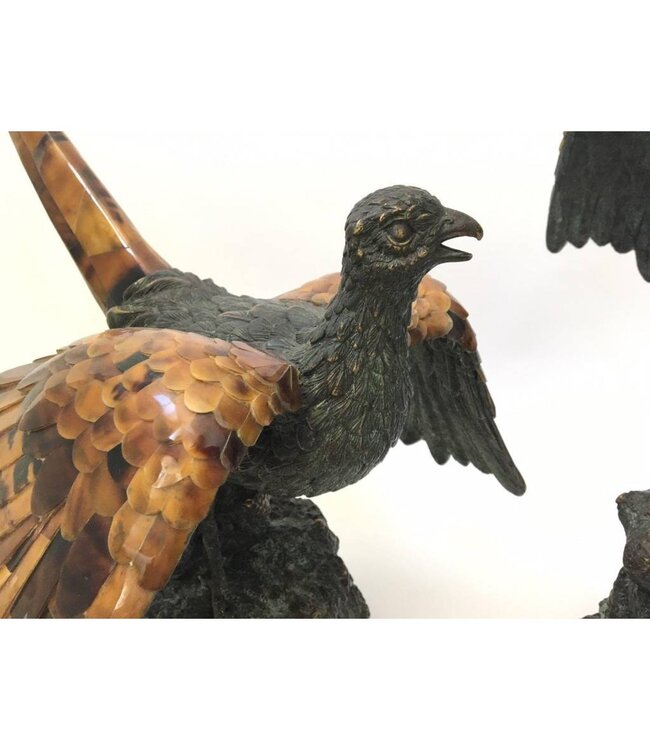 Cayen Collection Set of Two Verdigris Brass Patina Birds with Tiger Penshell Accents