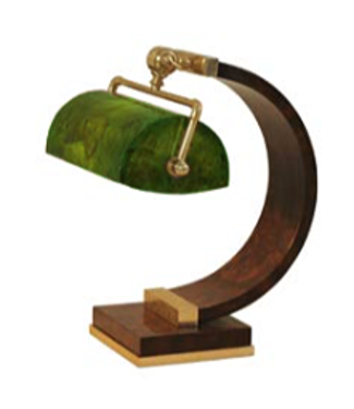 Cayen Collection European Walnut Burl Desk Lamp with vert shell shade