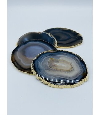 Cayen Collection Natural  Agate Coasters with Gold Trim ( set of 4)