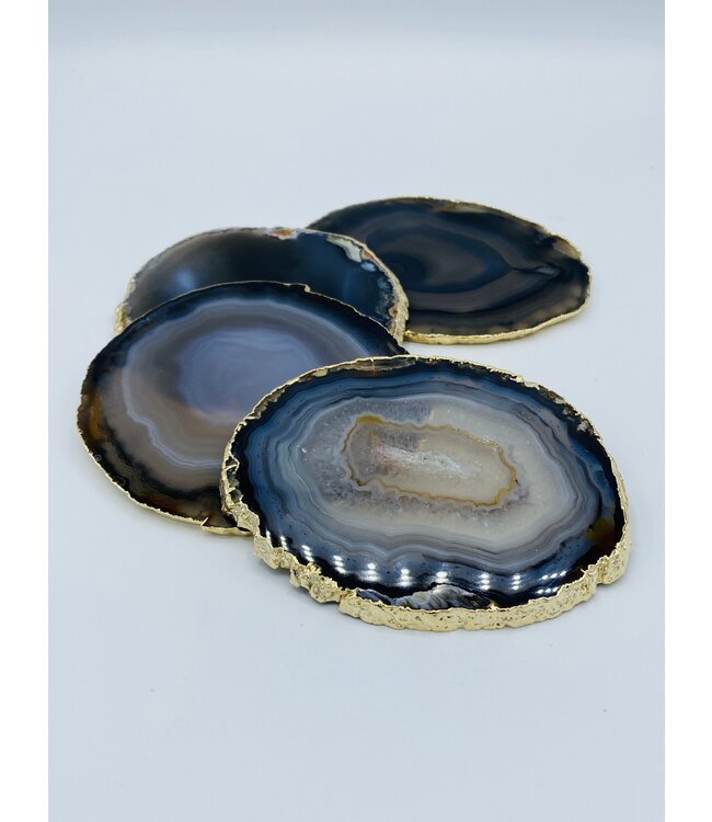 Cayen Collection Natural  Agate Coasters with Gold Trim ( set of 4)