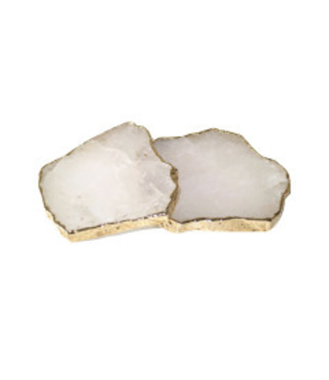 Cayen Collection Rock Crystal-Quartz Coasters with Gold Trim - Set of 2