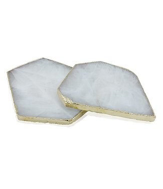 Cayen Collection Rock Crystal-Quartz Coasters with Gold Trim - Set of 2