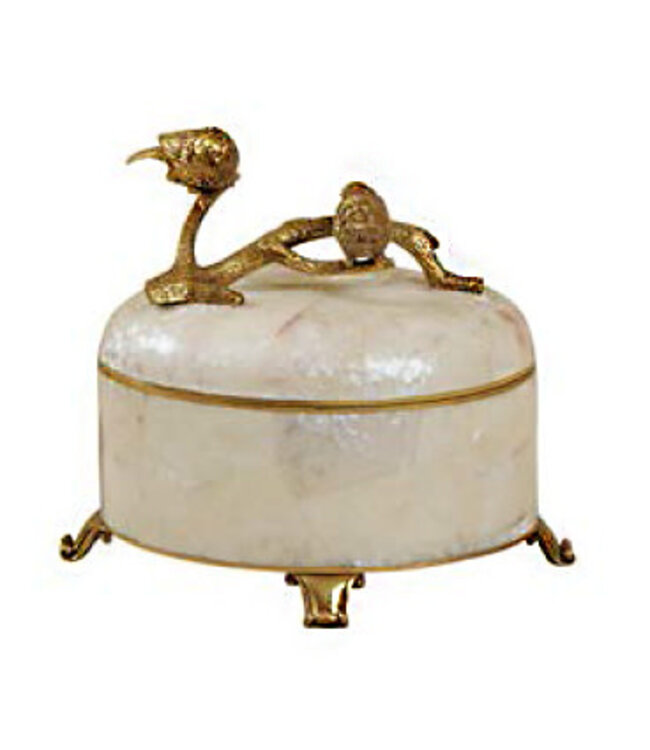 Cayen Collection White Hammer Shell Inlaid Box with Classic Finished Cast Brass Bird Accents