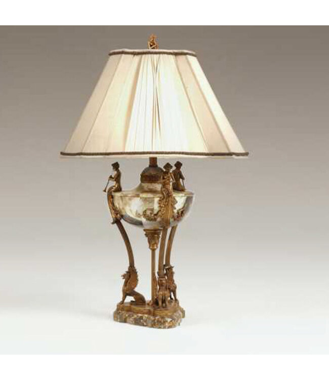 Cayen Collection Lamp Lipshell Inlaid Neoclassic Urn  on Tripod Base, Cast Antique Patina Brass Mounts