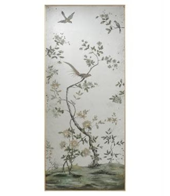 Cayen Collection DAMAGE Eglomise Birds on Branch Roku Mirror Panels - Set of Two