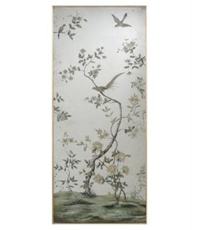 Cayen Collection DAMAGE Eglomise Birds on Branch Roku Mirror Panels - Set of Two