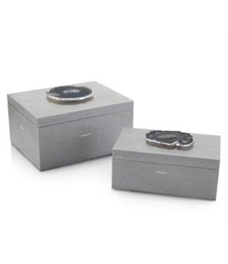 Cayen Collection Gray Shagreen and Geode Boxes MED
