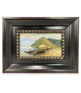 Cayen Collection Framed Boats by the Seashore - Oil on Wood Board