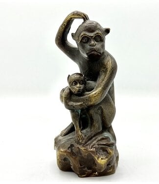 Vintage solid Bronze Monkey and baby