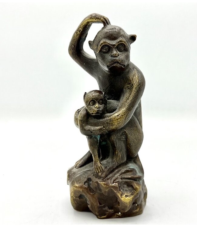 Vintage solid Bronze Monkey and baby