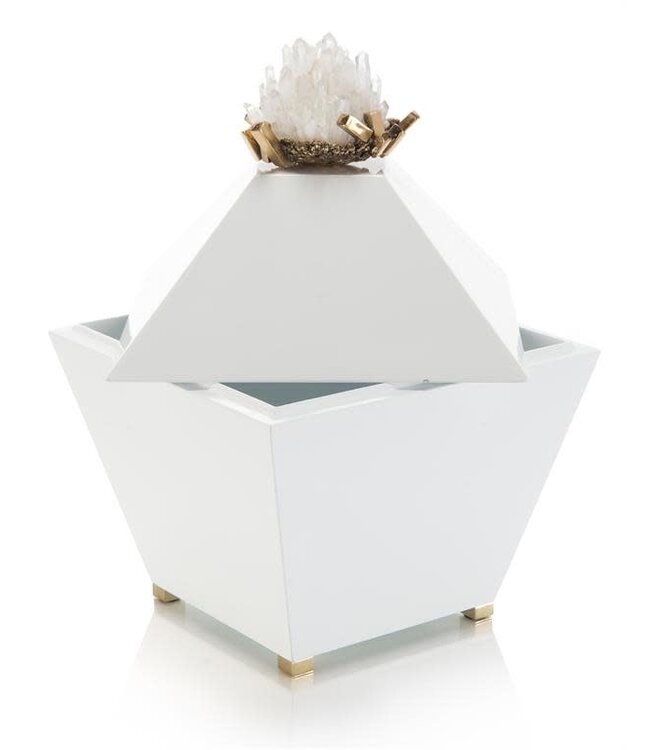 Cayen Collection Quartz Crystal and Brass Cluster on White Box