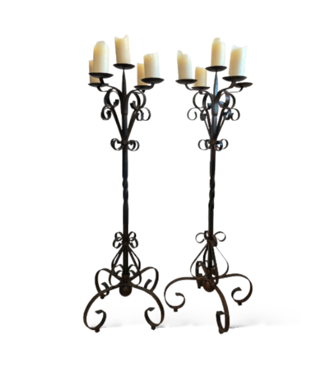 Jan Barboglio Forged Wrought Iron Floor Candle Holder - pair