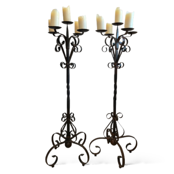 Forged Wrought Iron Floor Candle Holder Pair Cayen Home