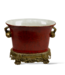 Cayen Collection Burgundy Porcelain  Cachepot w Pomegranate Antiqued Brass handles and Base - 12WX9L