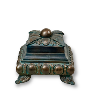 Cayen Collection Clawfooted Square Florentine Box with Green Patina