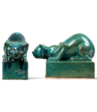 Cayen Collection Pair of  Glazed Terracotta Cat Statues