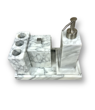 Cayen Collection White & Gray Calcutta Marble Bath set - 5 pieces  - 7.5x5.5