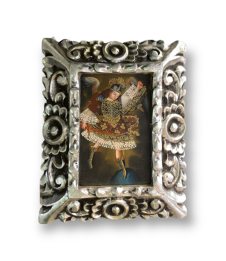 Cayen Collection Spanish Oil Painting depicting an Angel w Baroque Silver Gilded  Picture Frame