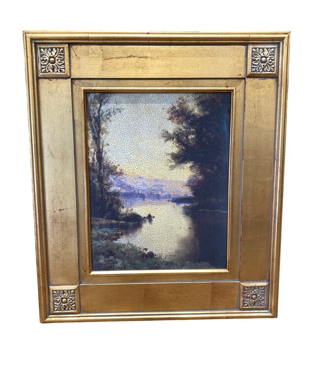 Cayen Collection Likeside Landscape Print with Crackled Glaze - Framed