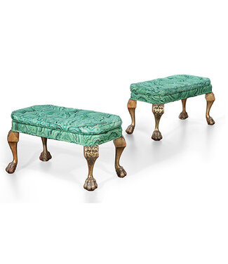 Tony Duquette Tony Duquette  Malachite Fabric upholstered giltwood stool (Pair)