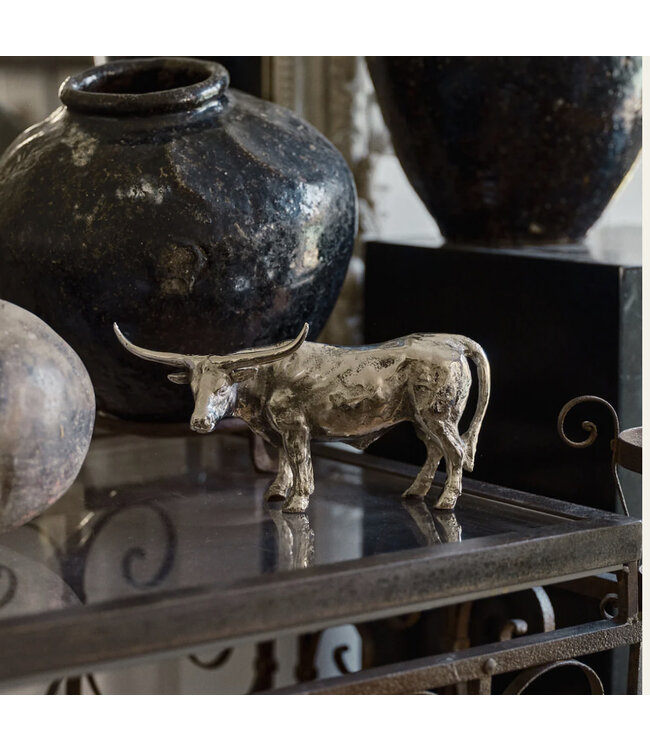 Jan Barboglio Cuerno Largo Bull Sculpture - Nickel