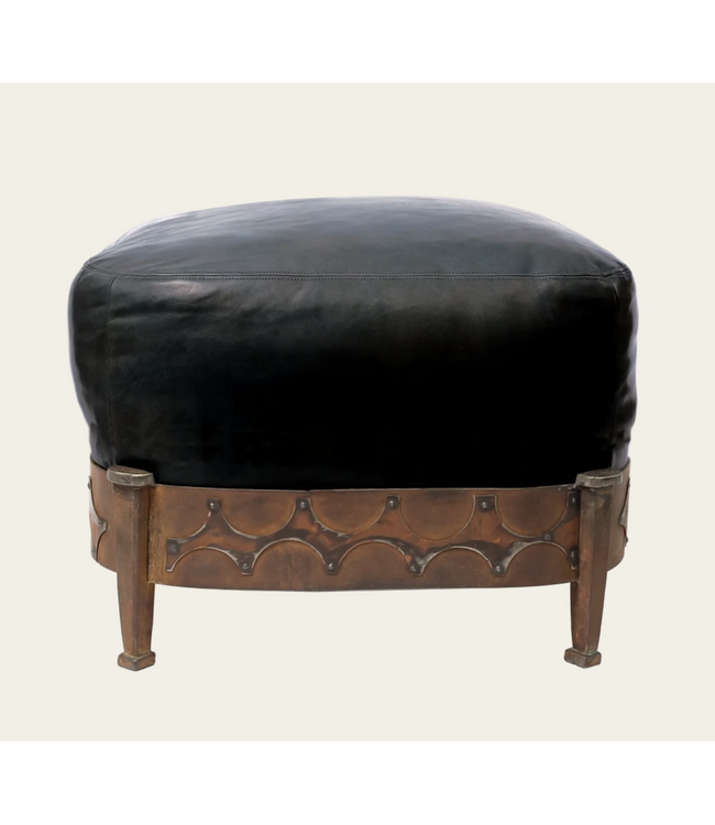 Jan Barboglio Nelson Ottoman with Black Leather Cushion