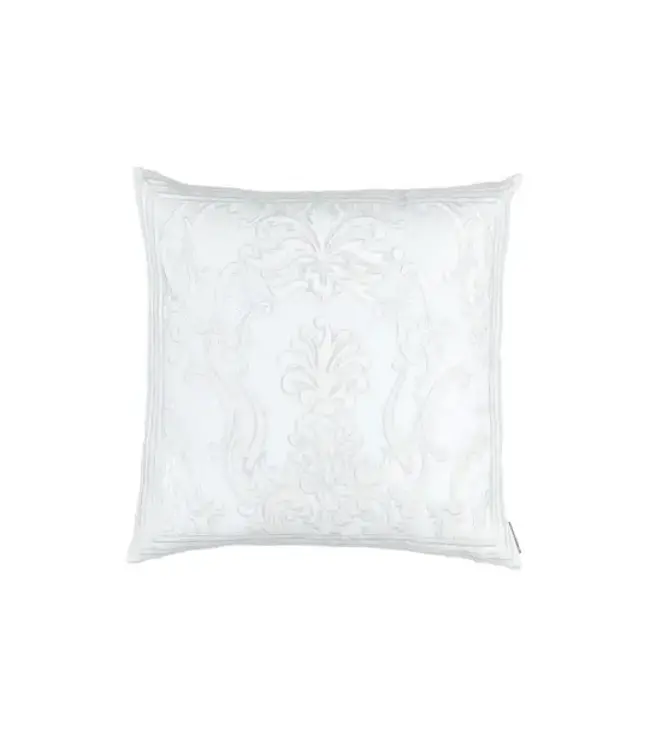 Lili Alessandra Louie Square Pillow White Linen / White MAtte Velvet Applique 24x24