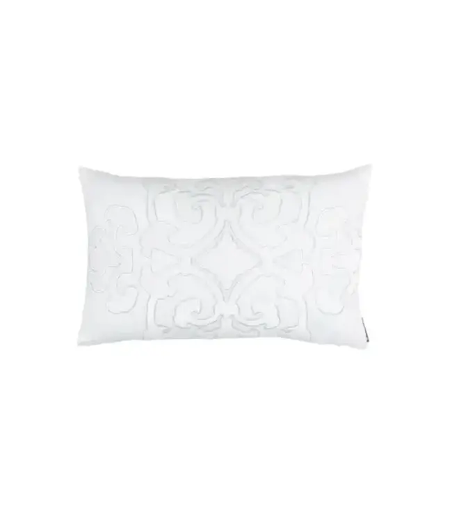 Lili Alessandra Angie SM Rect Pillow White Linen / White Matte Velvet Applique 14x22