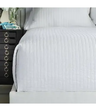 Lili Alessandra Tessa Quilted Queen Coverlet White Linen 96x98