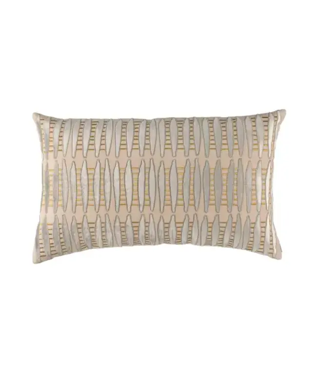 Lili Alessandra Ivy Large Rentangle Pillow DK Sand Linen/Platinum Velvet Applique/Antique Gold Embroidery 18x30