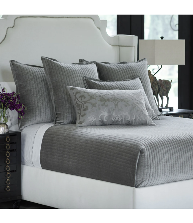Lili Alessandra Aria Quilted Euro Pillow LT. Grey Matte Velvet 26x26