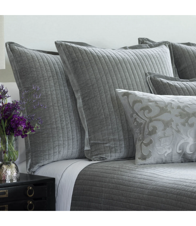 Lili Alessandra Aria Quilted Euro Pillow LT. Grey Matte Velvet 26x26