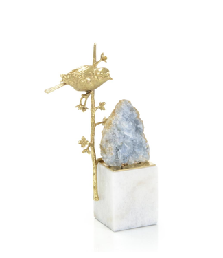 Cayen Collection Brass Bird And Cyanite Geode Sculpture II