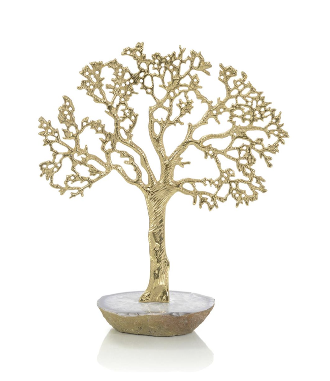 Cayen Collection Brass Tree On Agate Sculpture (Lone Cypress)